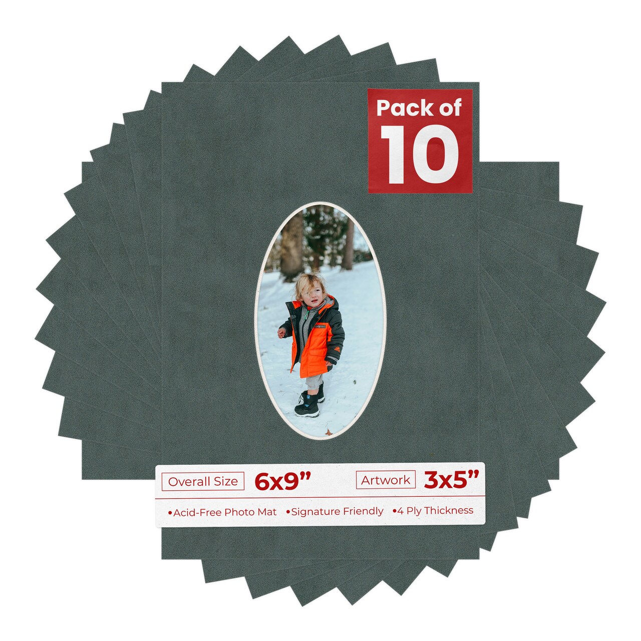 Dark Grey Suede Mat Board for 6x9 Frames - Oval Opening for 3x5 Photos